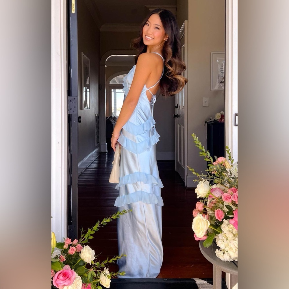 Beginning Boutique Inara Blue Ruffle Maxi Dress - Size 12 - Picture 3 of 16